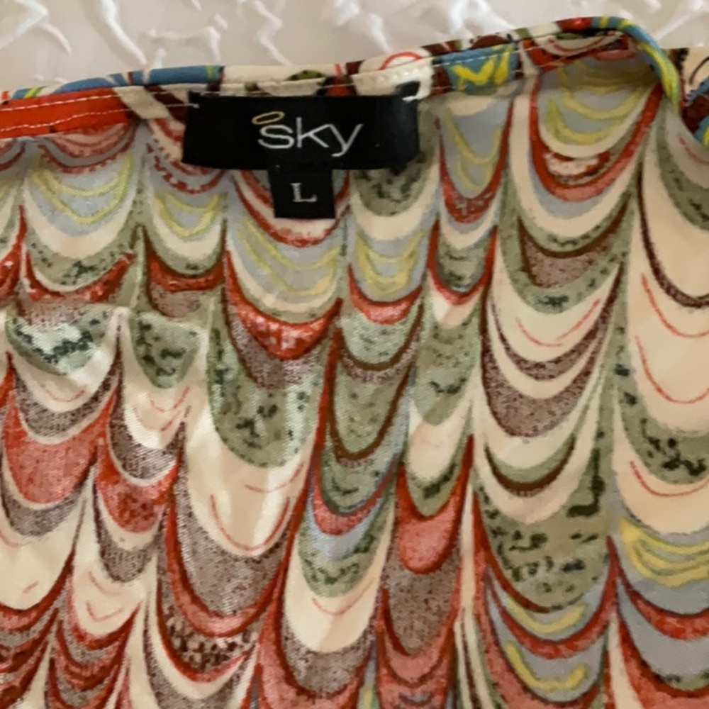 SKY multi colored top turquoise jewel band large silk absolutely stunning shirt - Picture 5 of 7